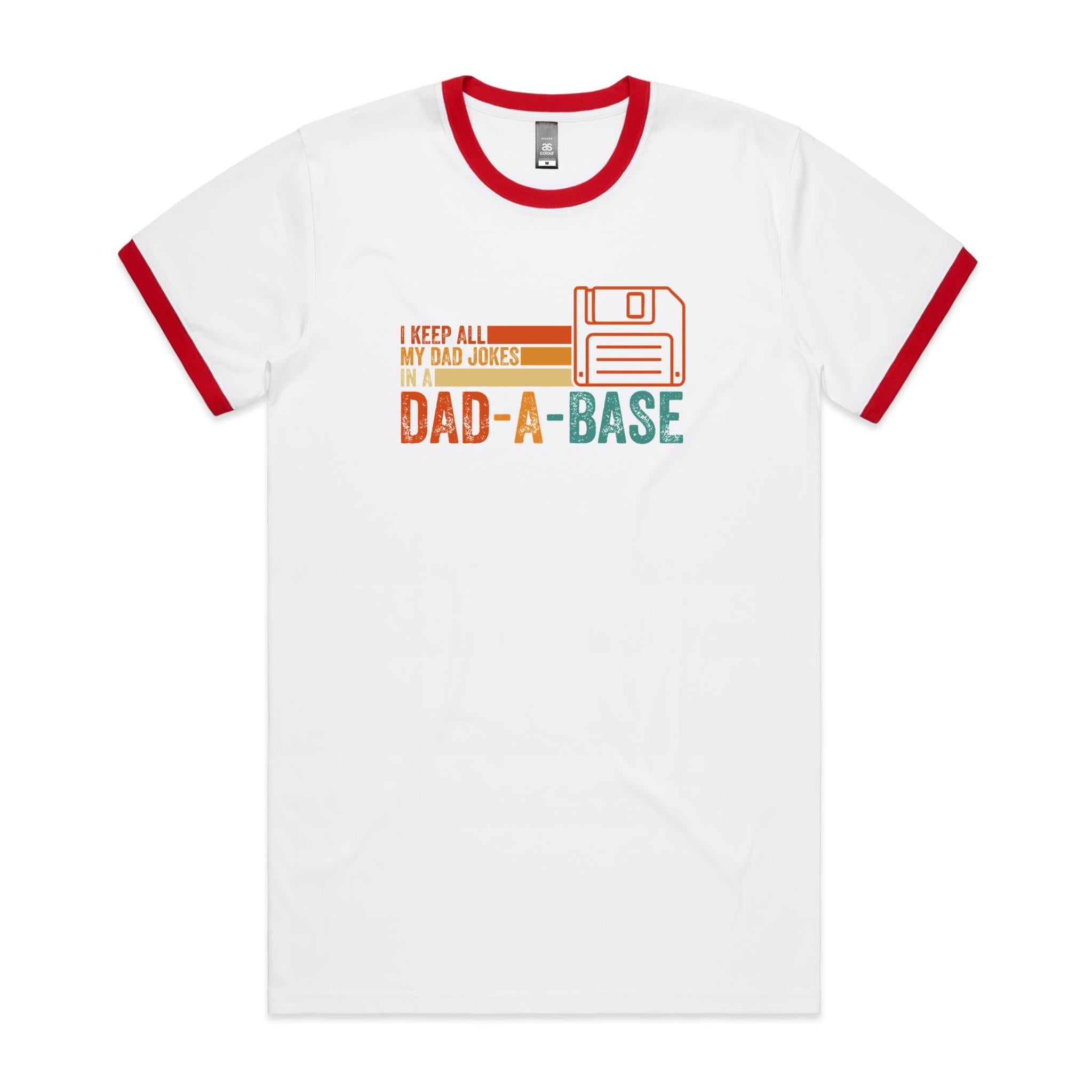 Dad Jokes Dad-A Base - Staple Ringer Tee White Red Ringer T-Shirt Dad Printed In Australia Tech