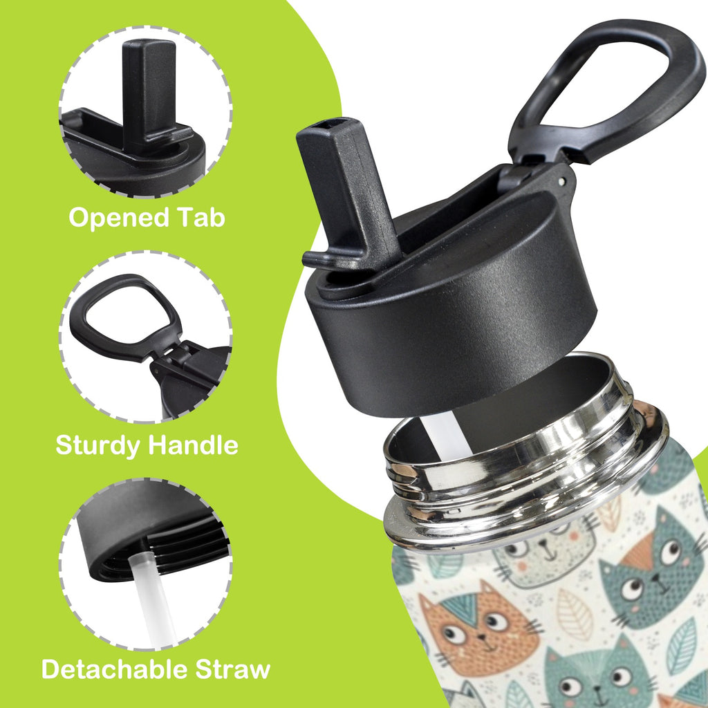 Cute Cat Faces 12oz Kids Water Bottle with Straw Lid