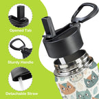 Cute Cat Faces 12oz Kids Water Bottle with Straw Lid