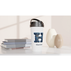 Blue Denim Initial - White 15oz Stainless Steel Travel Mug Personalised Travel Mug customise Globally Fulfilled Initial Name personalise