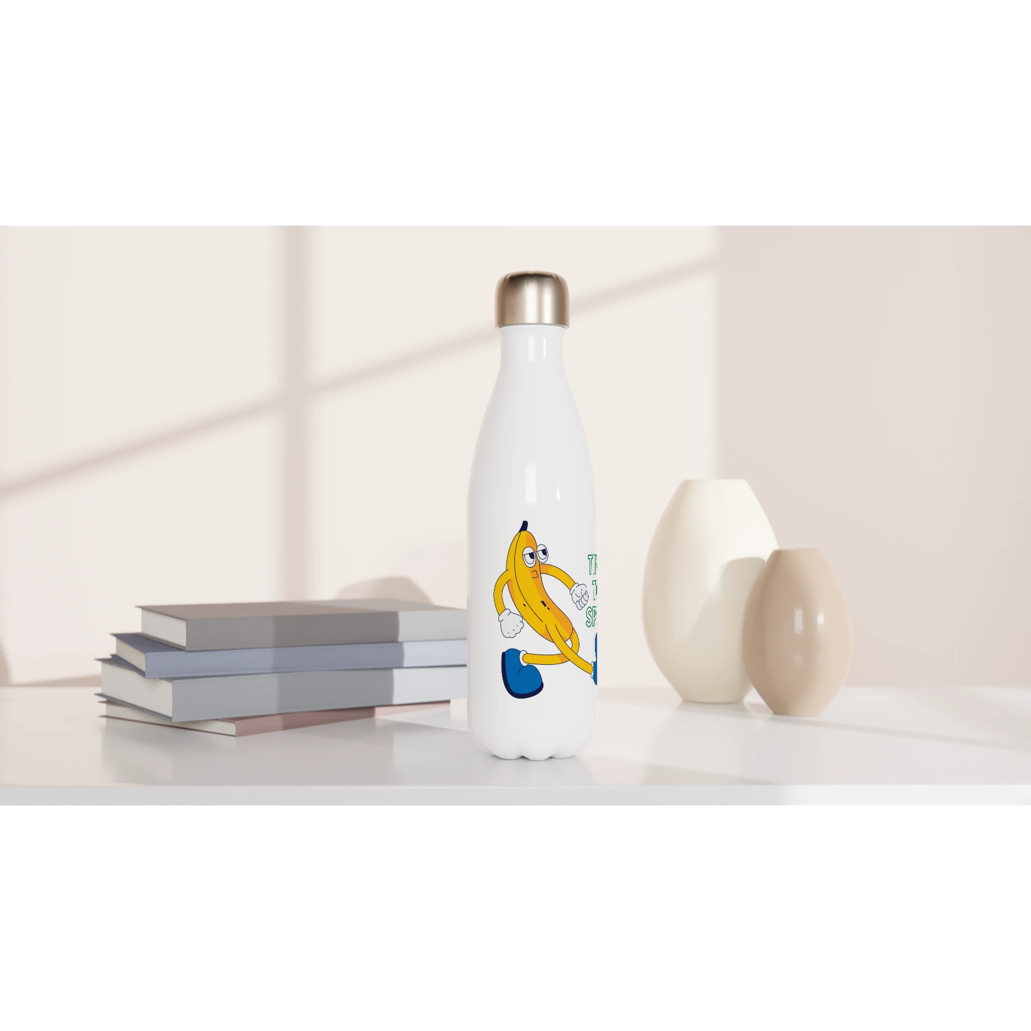 Banana, Time To Split - White 17oz Stainless Steel Water Bottle White Water Bottle Food Globally Fulfilled