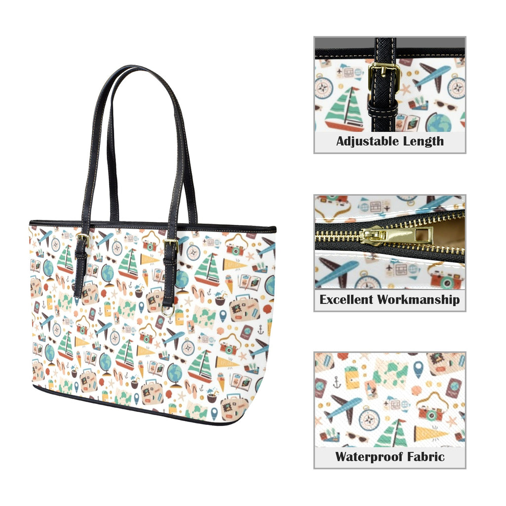 Travel And Explore PU Leather Tote Bag Large Leather Tote Bag-Large Printed Offshore