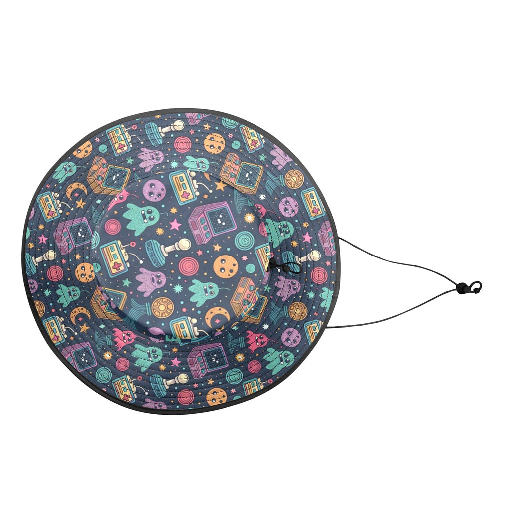 Space Arcade Wide Brim Bucket Hat Wide Brim Bucket Hat Games Printed Offshore Retro