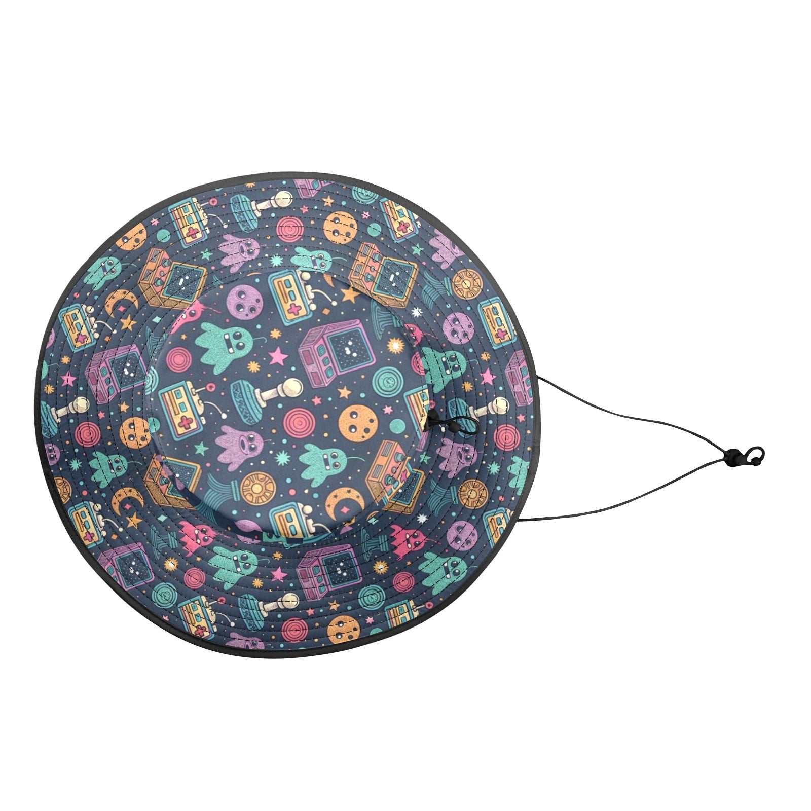 Space Arcade Wide Brim Bucket Hat Wide Brim Bucket Hat Games Printed Offshore Retro
