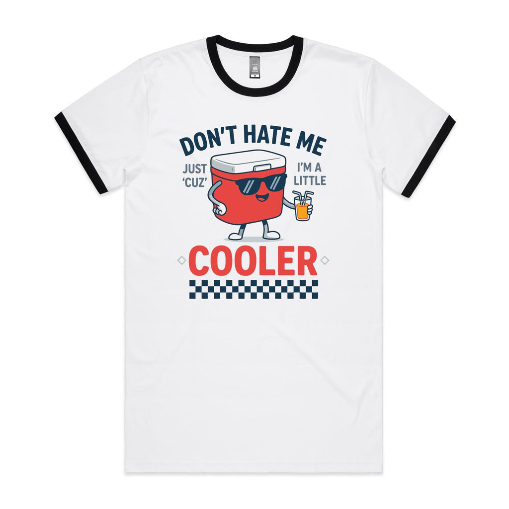 I'm A Little Cooler Men's AS Colour Ringer Tee White Black Ringer T-Shirt Printed In Australia