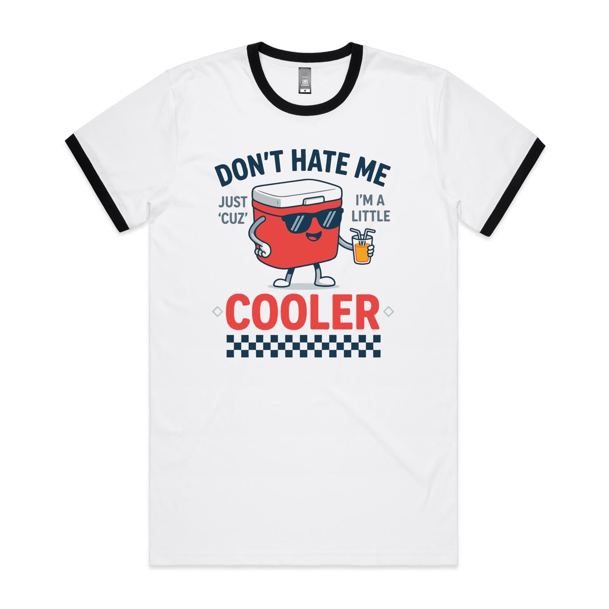 I'm A Little Cooler Men's AS Colour Ringer Tee White Black Ringer T-Shirt Printed In Australia
