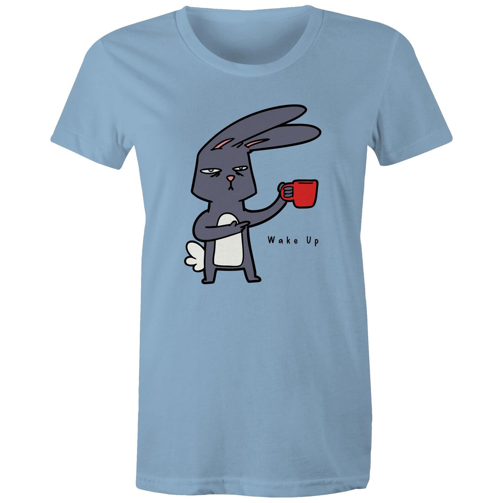 Rabbit Coffee, Wake Up - Womens T-shirt Carolina Blue Womens T-shirt animal Coffee Printed In Australia