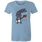 Rabbit Coffee, Wake Up - Womens T-shirt Carolina Blue Womens T-shirt animal Coffee Printed In Australia
