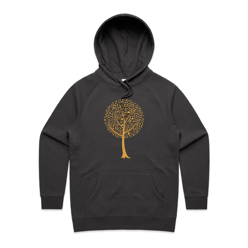 Music Tree - Womens Hoodie Coal Womens Hoodie Music Printed In Australia
