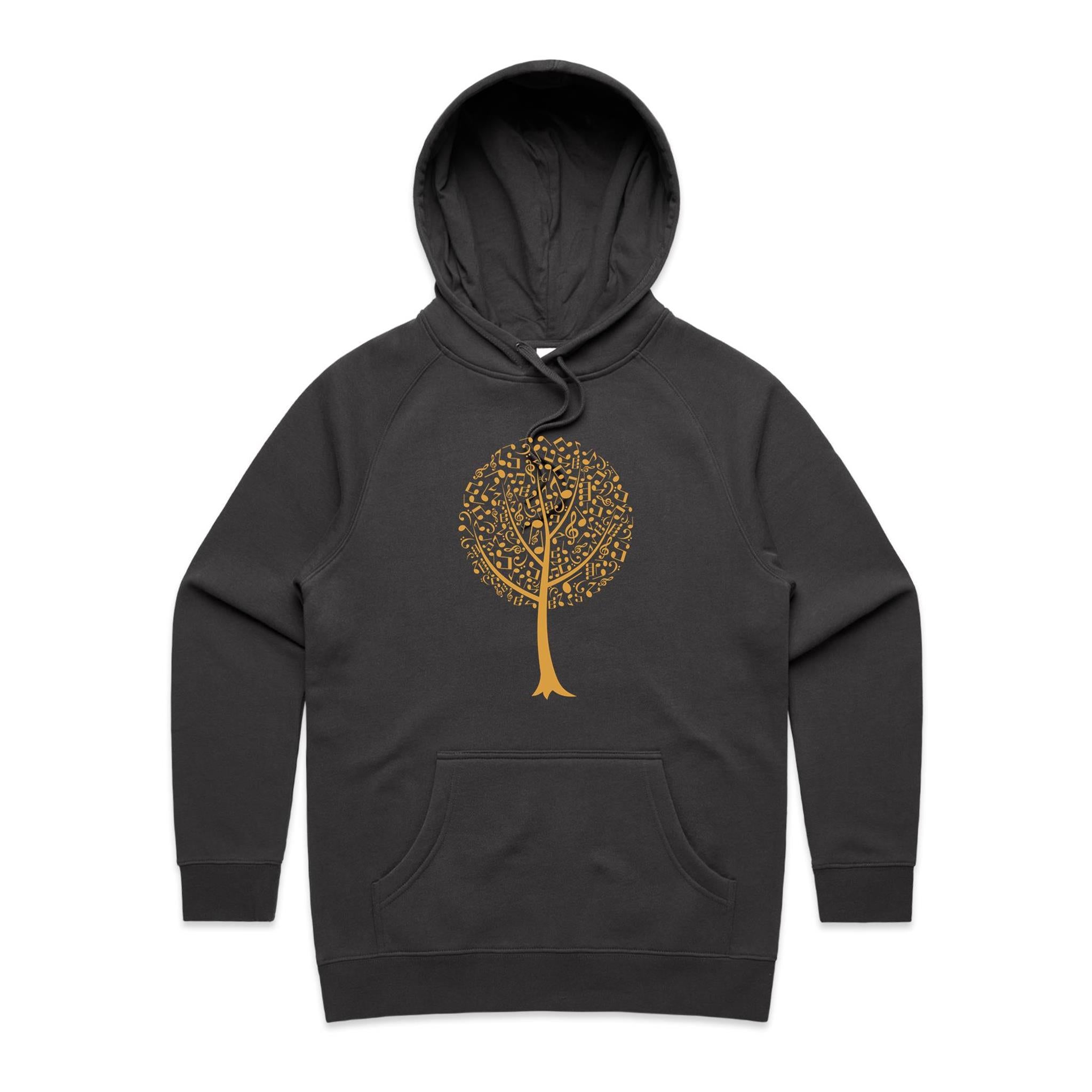 Music Tree - Womens Hoodie Coal Womens Hoodie Music Printed In Australia