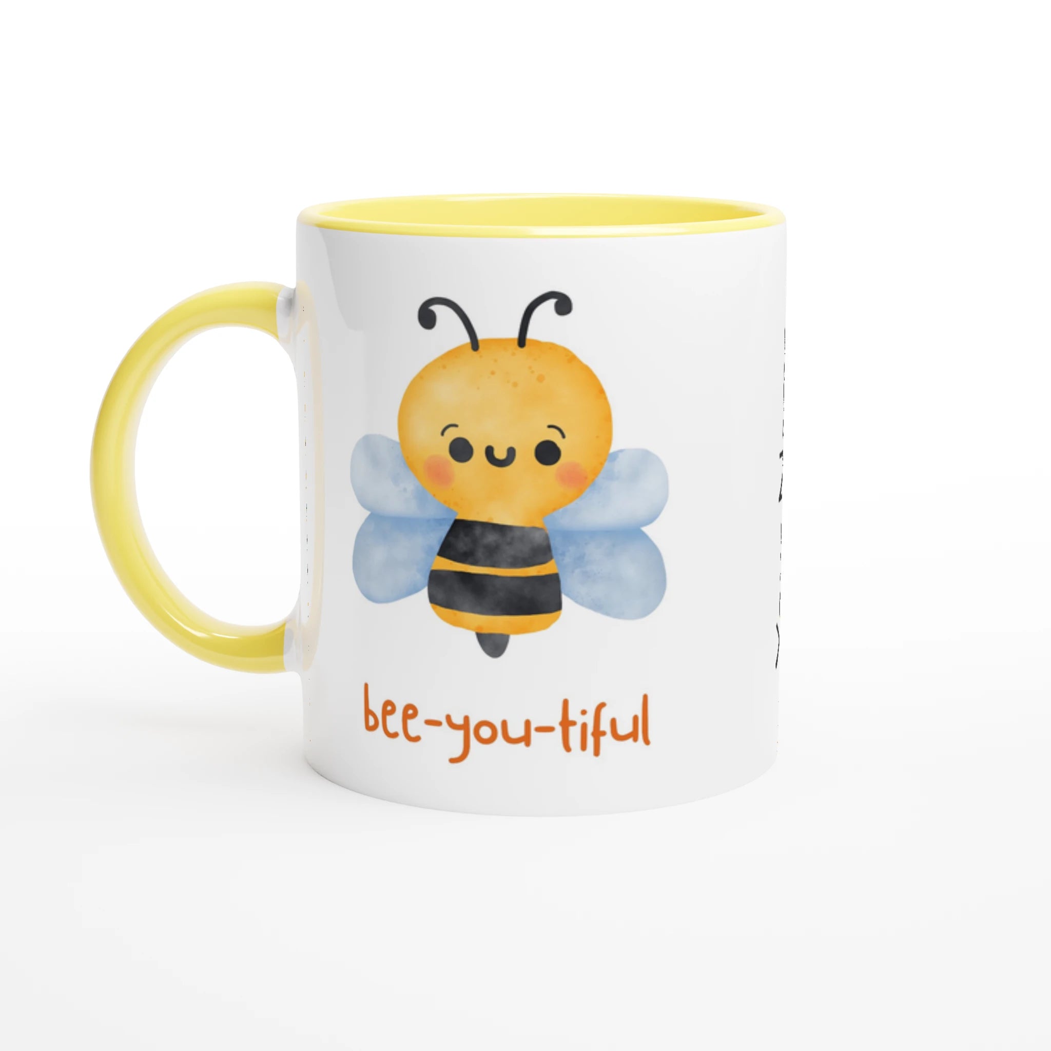 Personalised - Bee-you-tiful - White 11oz Ceramic Mug with Colour Inside Ceramic Yellow Personalised 11oz Mug animal customise Globally Fulfilled personalise