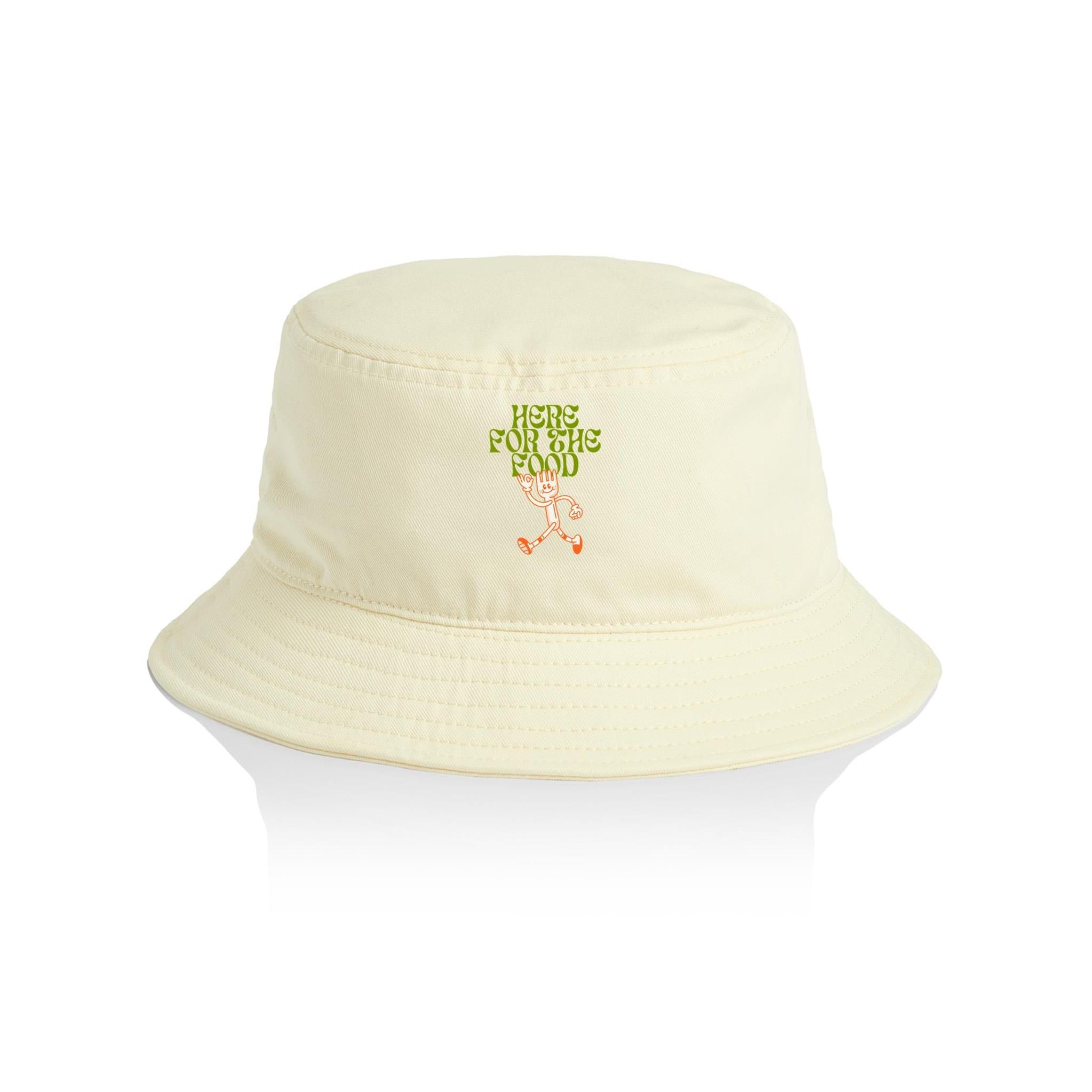 Here For The Food - AS Colour Bucket Hat Butter One Size As Colour Bucket Hat Food Printed In Australia