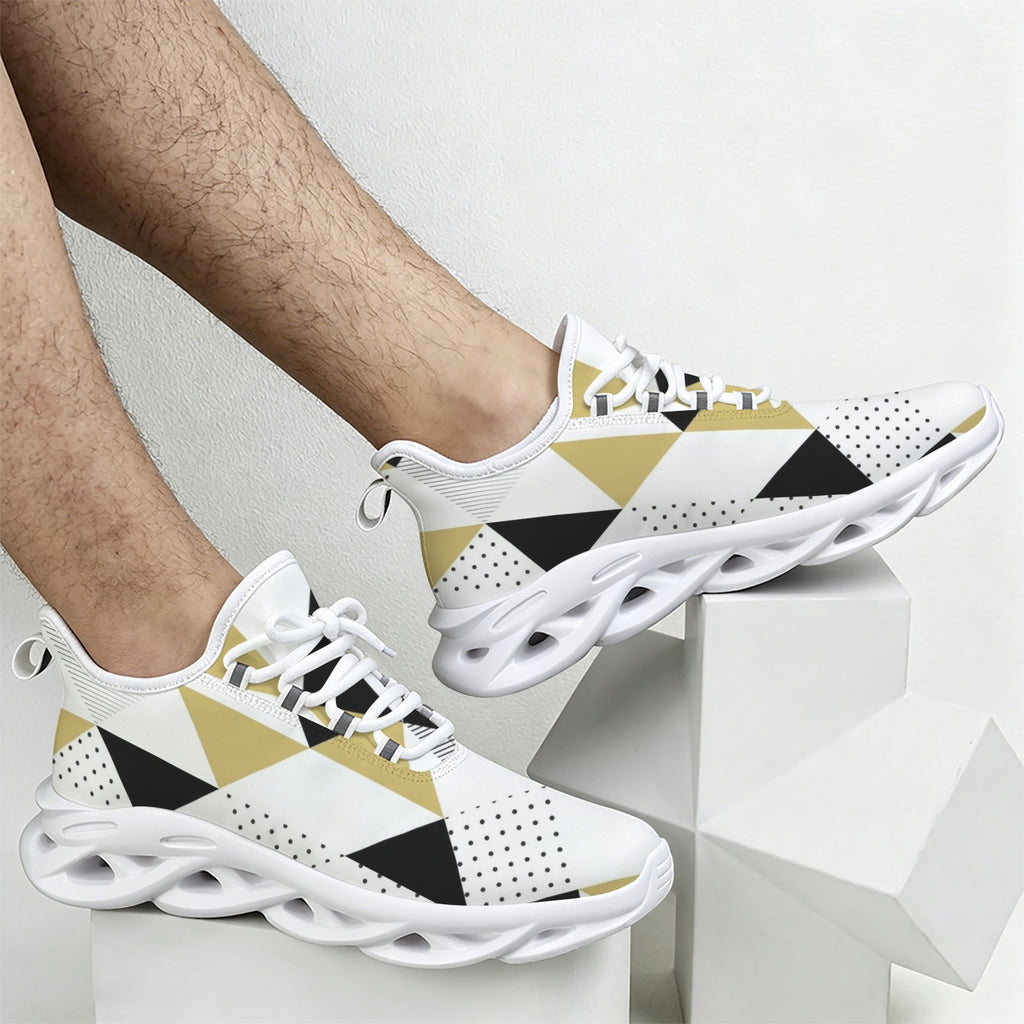 Black And Gold Triangles Men's Twisted Sole Sneakers