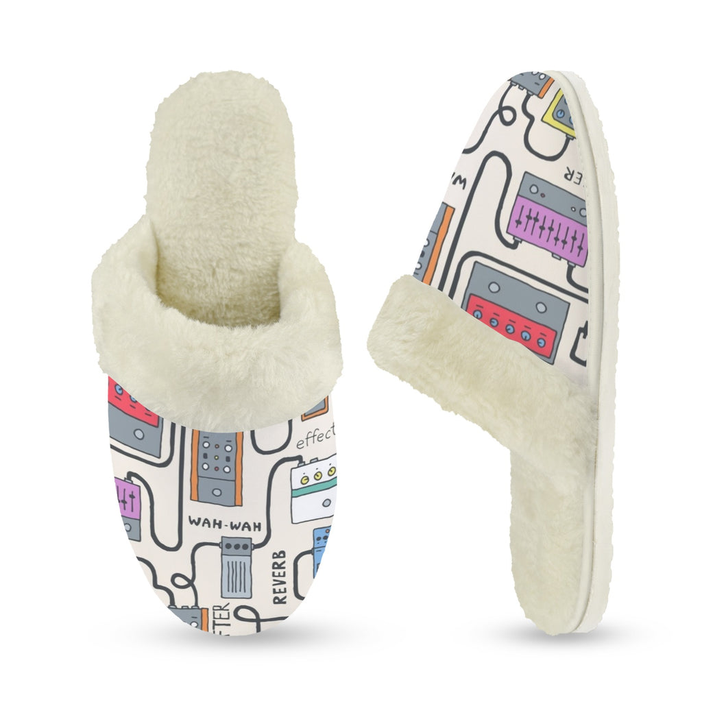 Wah Pedal Women's Fur Trim Thick-Sole Indoor Slippers Women's Fur Trimmed Slippers Music Printed Offshore
