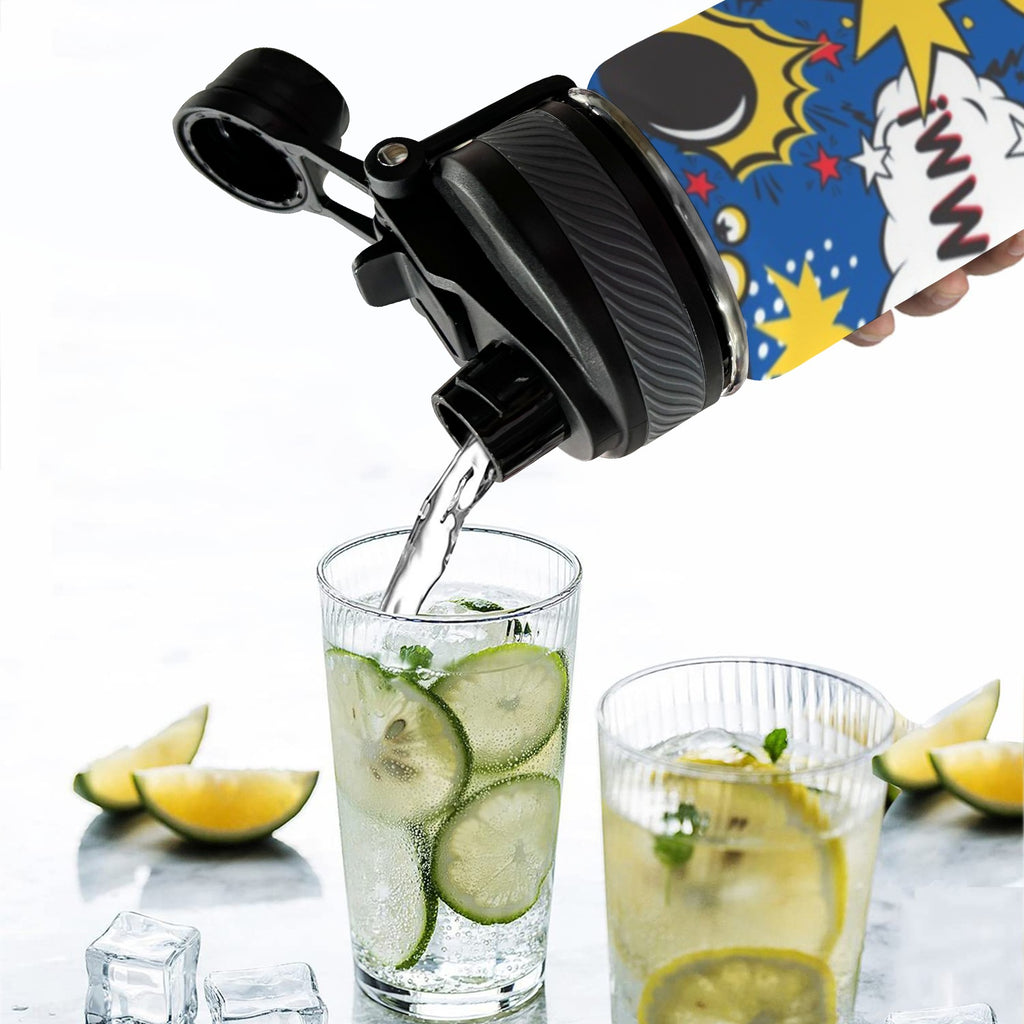 Blue Comic Book - Insulated Water Bottle with Dual-Use Lid (18oz) Insulated Water Bottle with Dual-Use Lid (18oz) comic Printed Offshore