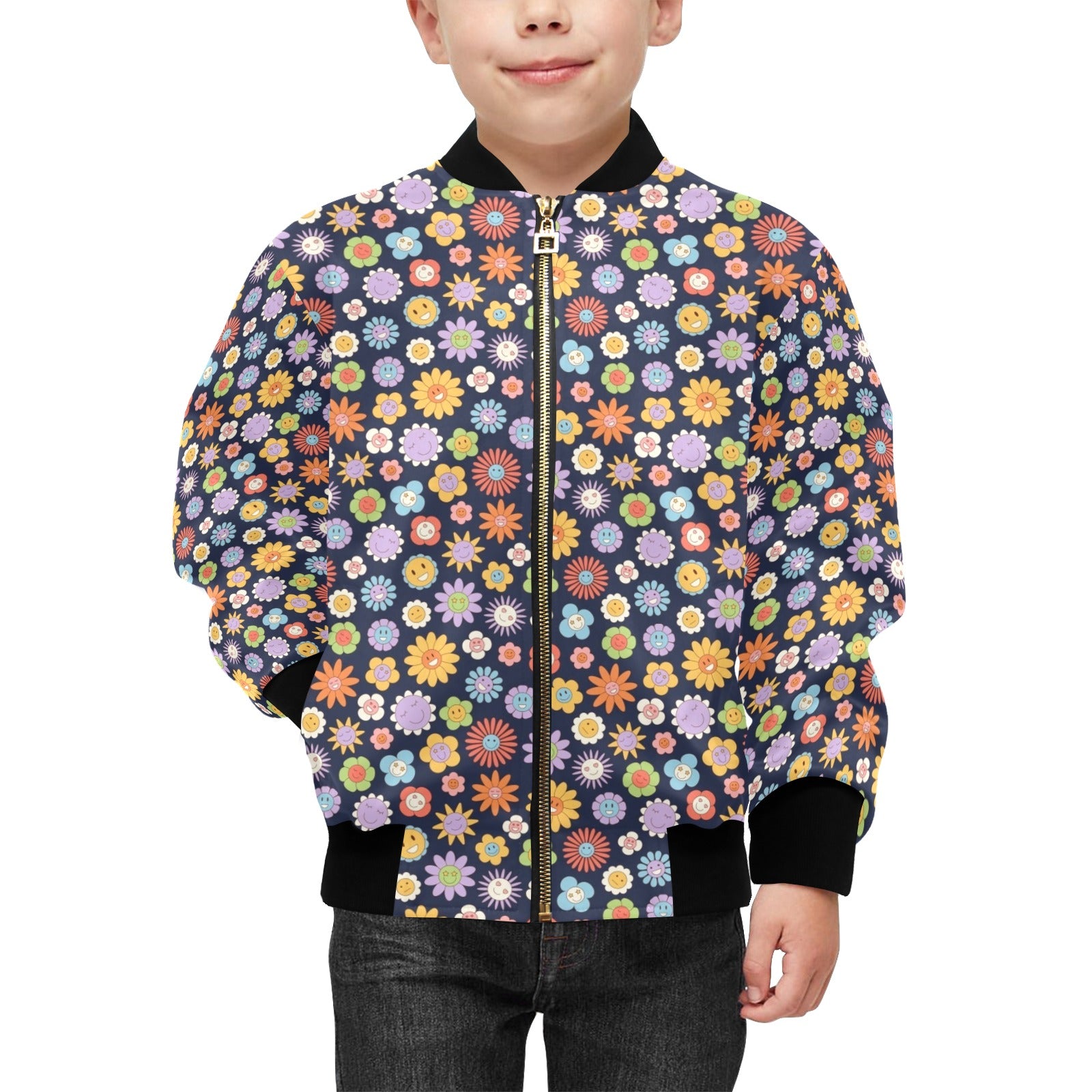 Groovy Flowers Kids Bomber Jacket