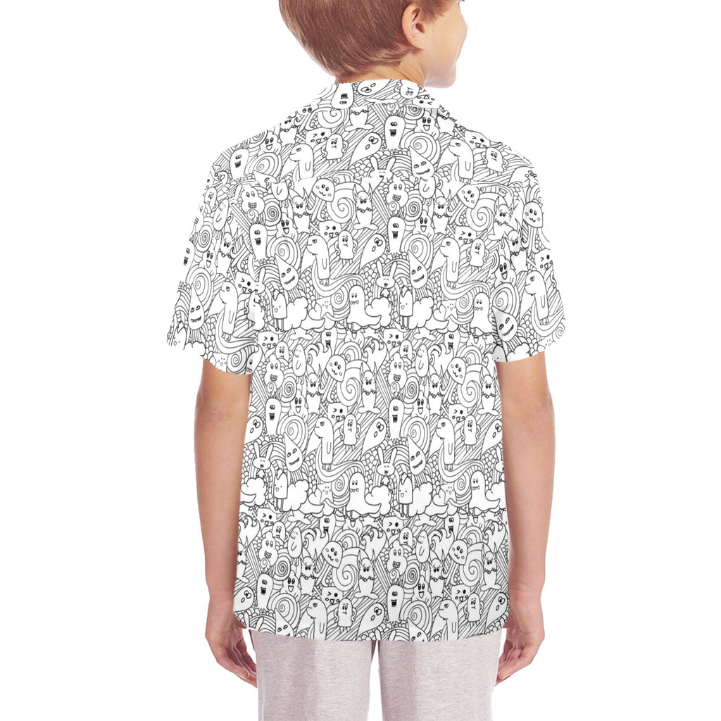 Black And White Creatures Senior Kids Hawaiian Shirt Senior Kids Hawaiian Shirt 8-15 Printed Offshore Sci Fi