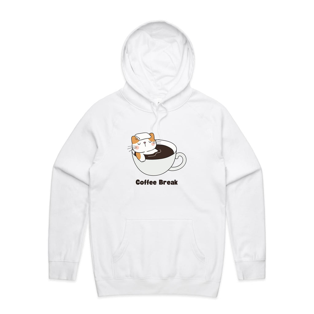 Coffee Break, Cat - Mens Hoodie White Mens Hoodie animal Coffee Printed In Australia