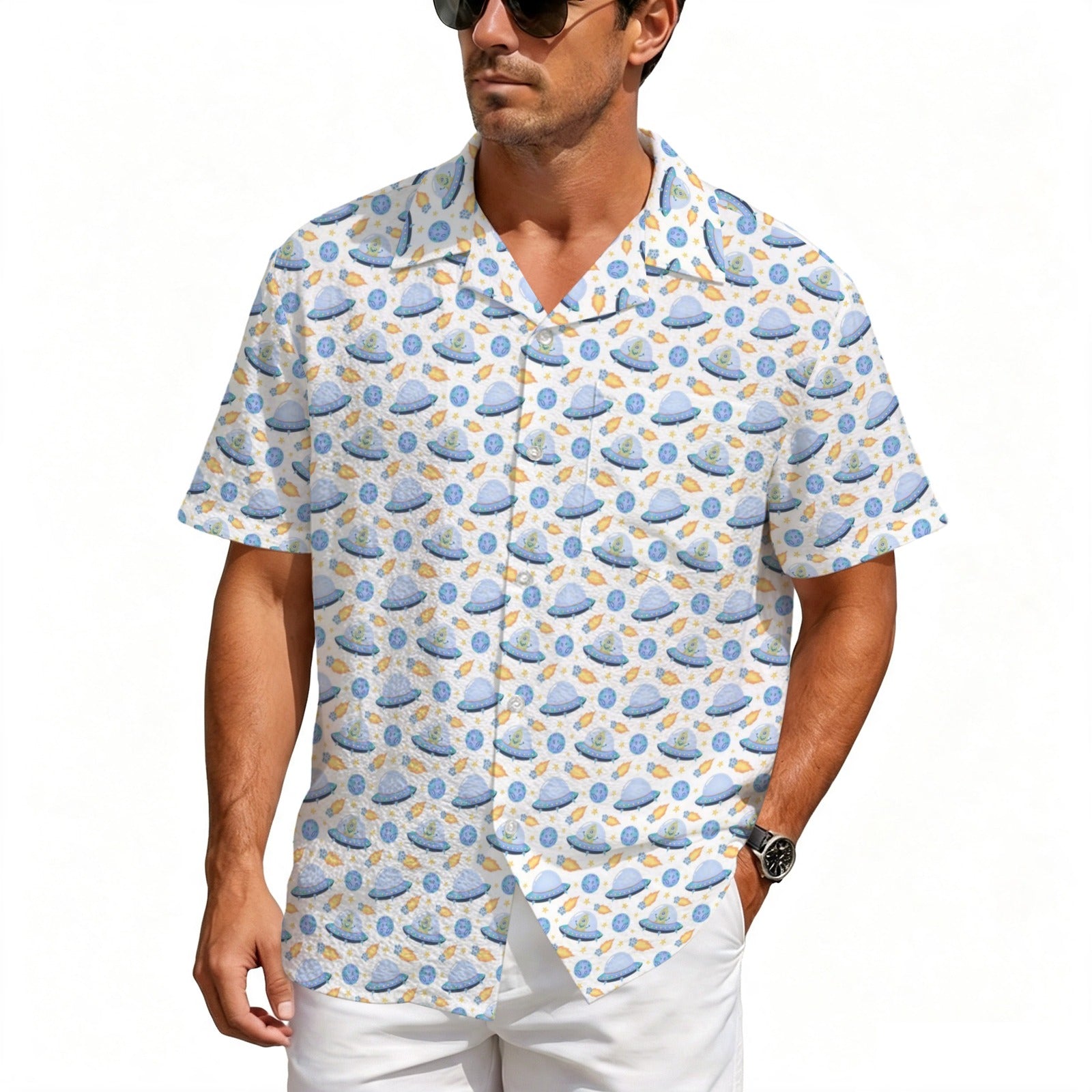 UFO's Men's Crinkle Hawaiian Shirt