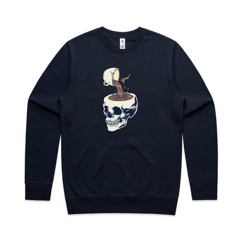 Coffee Skull - AS Colour Stencil Crew Sweatshirt Navy Sweatshirt Coffee Printed In Australia