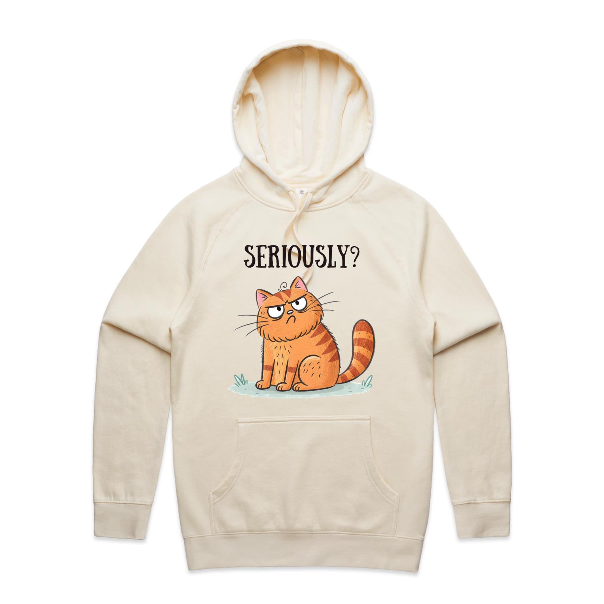 Cat, Seriously? - Mens Hoodie Ecru Mens Hoodie animal Printed In Australia