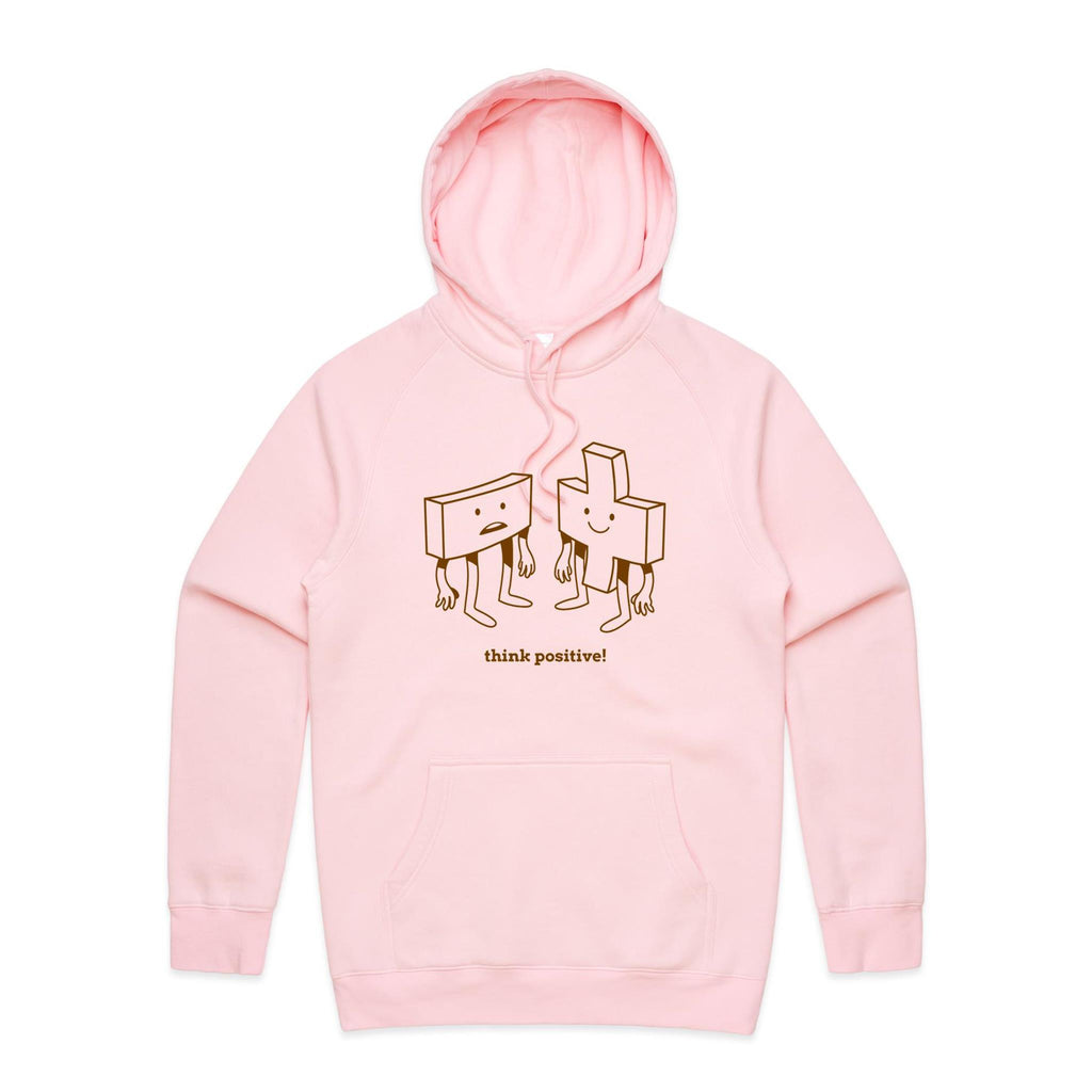 Think Positive, Maths - Mens Hoodie Pink Mens Hoodie Maths Positivity Printed In Australia