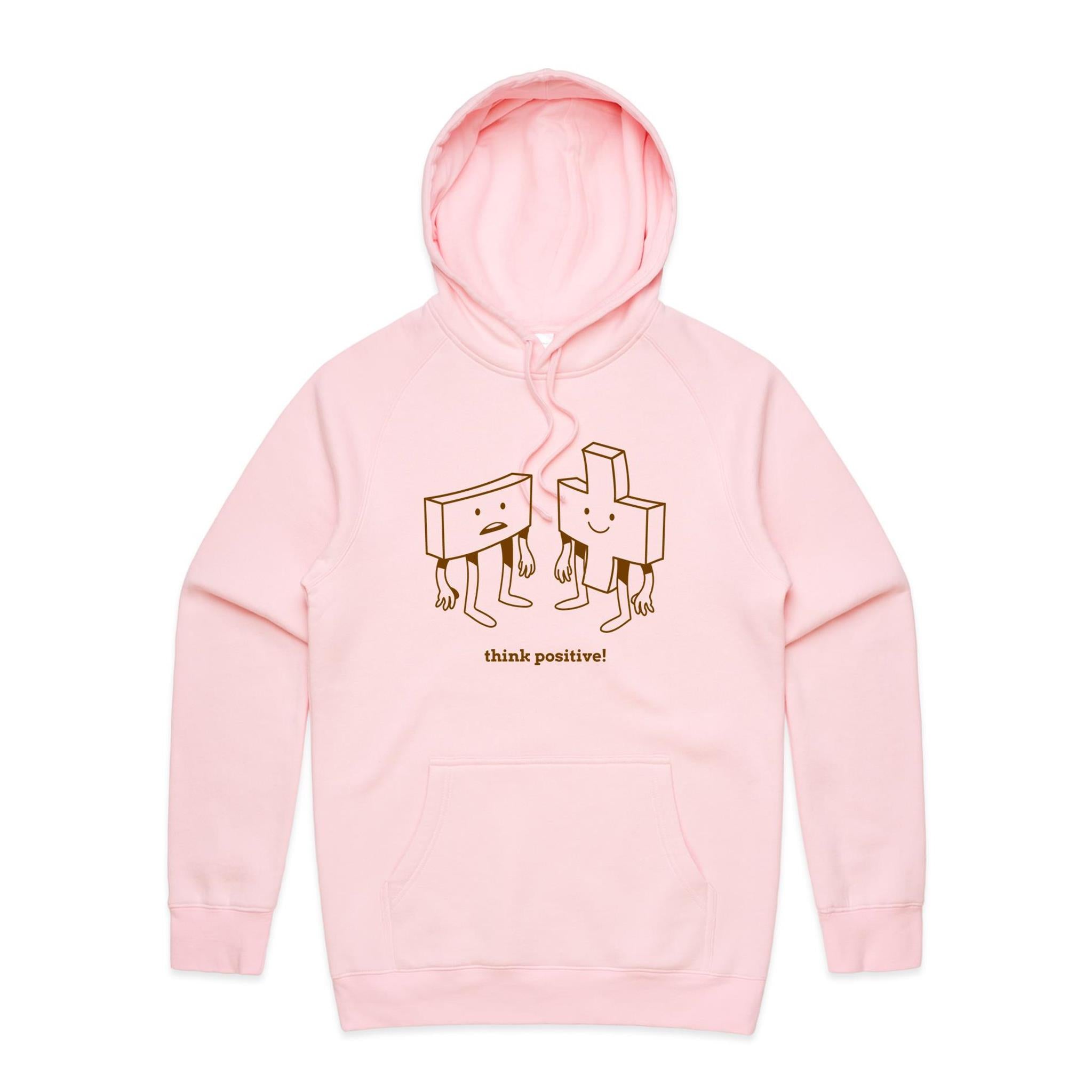 Think Positive, Maths - Mens Hoodie Pink Mens Hoodie Maths Positivity Printed In Australia
