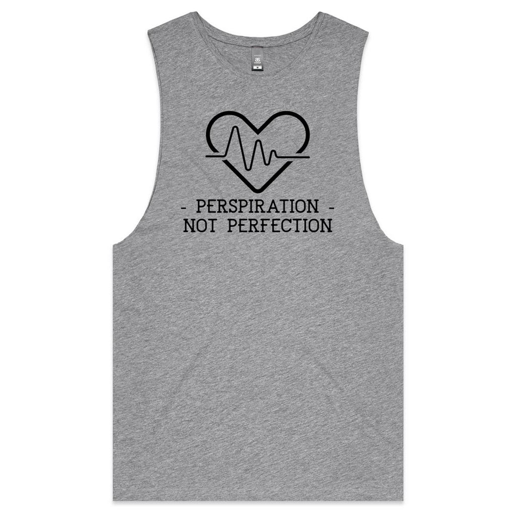 Perspiration Not Perfection - Tank Top Tee Grey Marle Drop Arm Tank Top Fitness Printed In Australia