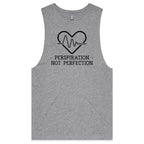 Perspiration Not Perfection - Tank Top Tee Grey Marle Drop Arm Tank Top Fitness Printed In Australia
