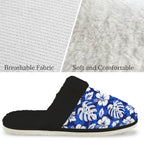 Blue Hawaiian Floral Women's Fur Trim Thick-Sole Indoor Slippers Women's Fur Trimmed Slippers Plants Printed Offshore