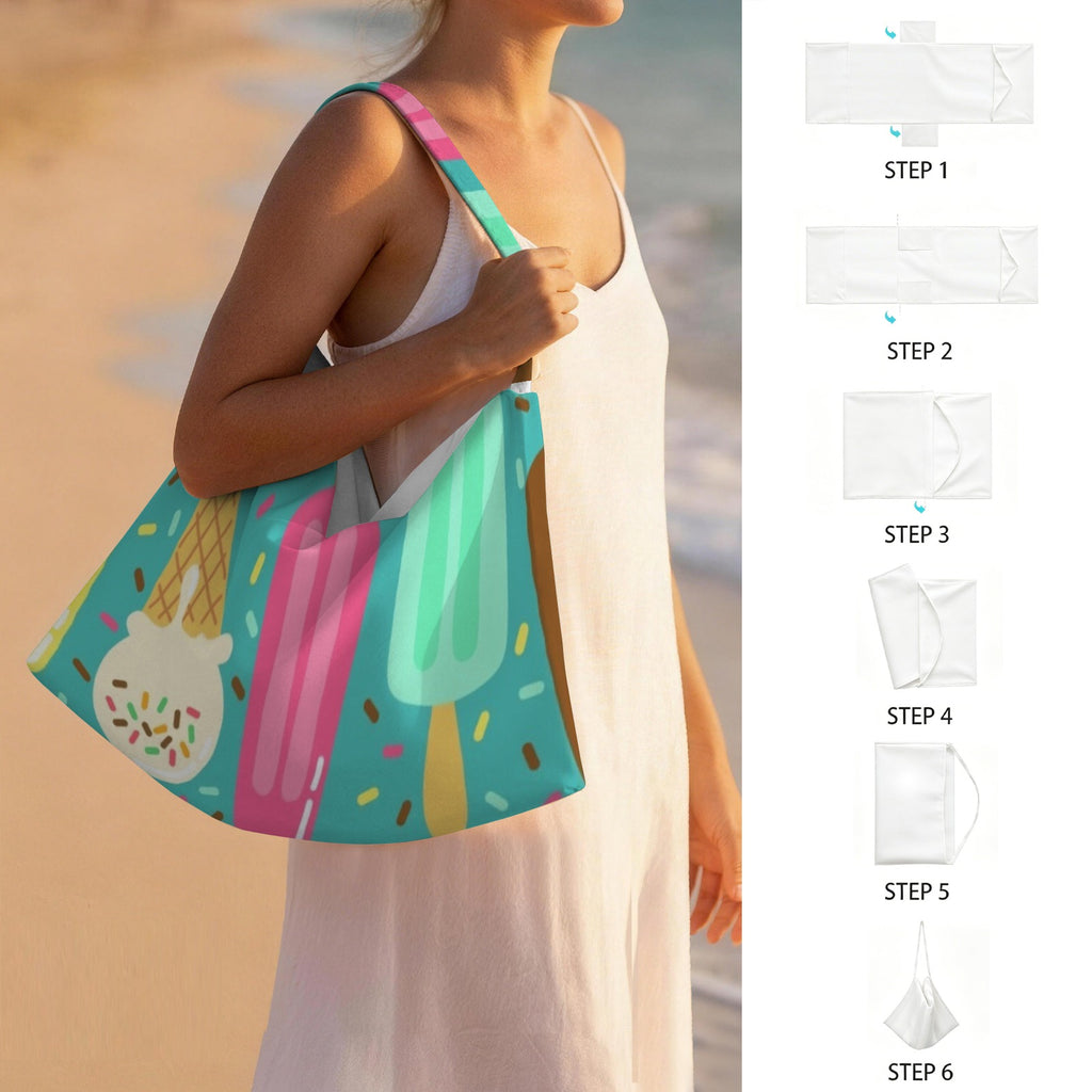 Ice Cream Beach Chair Towel Cover with Side Pockets