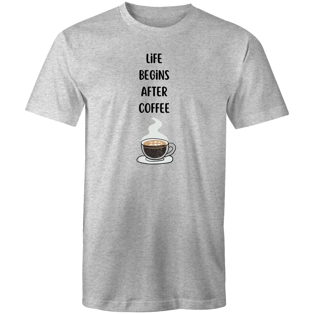 Life Begins After Coffee - Mens T-Shirt Grey Marle Mens T-shirt Coffee Printed In Australia