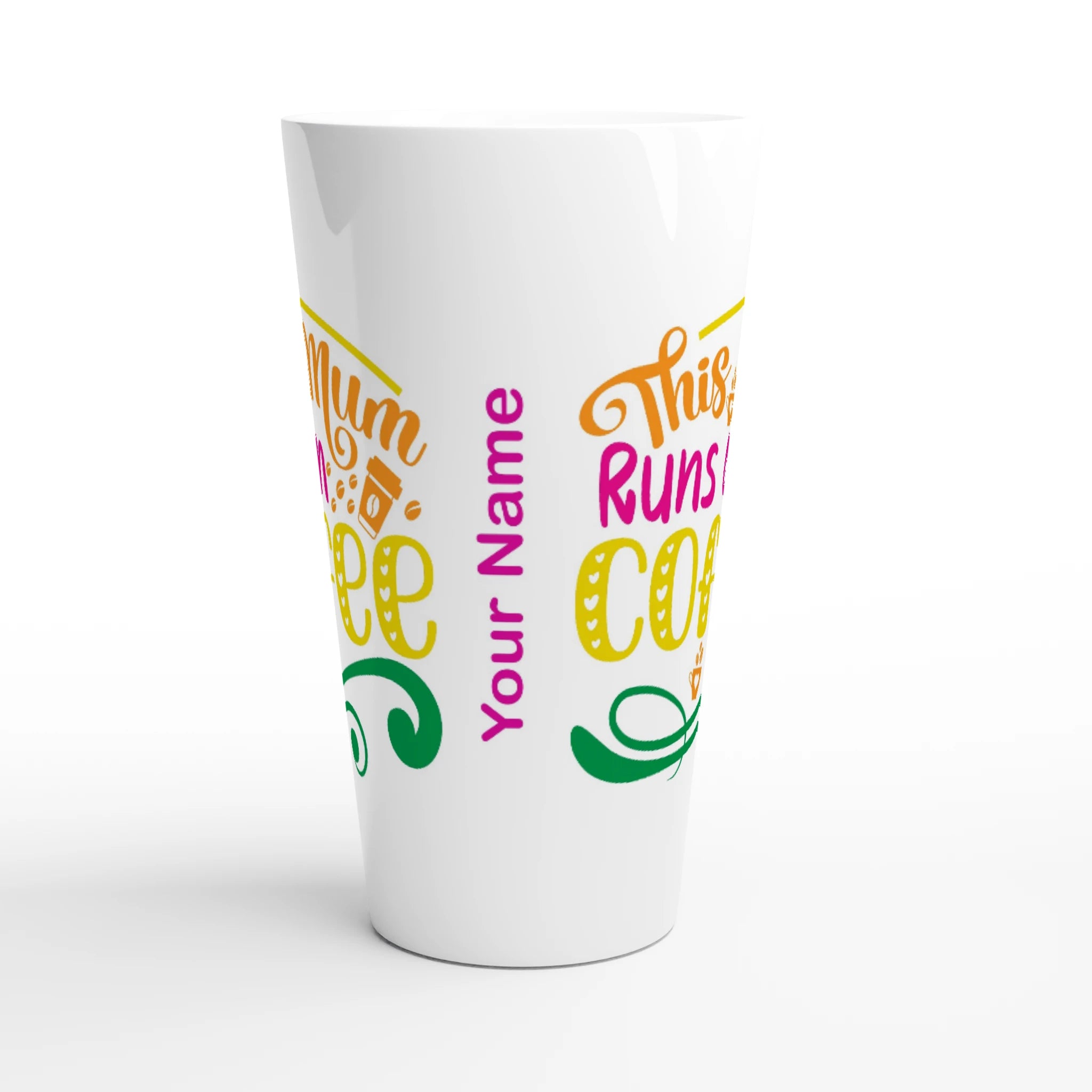 Personalised - This Mum Runs On Coffee - White Latte 17oz Ceramic Mug Personalised Latte Mug customise Globally Fulfilled Mum personalise