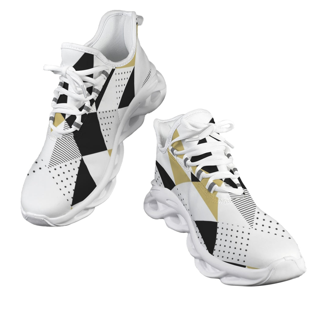 Black And Gold Triangles Men's Twisted Sole Sneakers