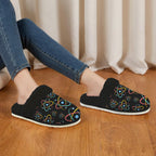 Atoms Women's Fur Trim Thick-Sole Indoor Slippers Women's Fur Trimmed Slippers Printed Offshore Science
