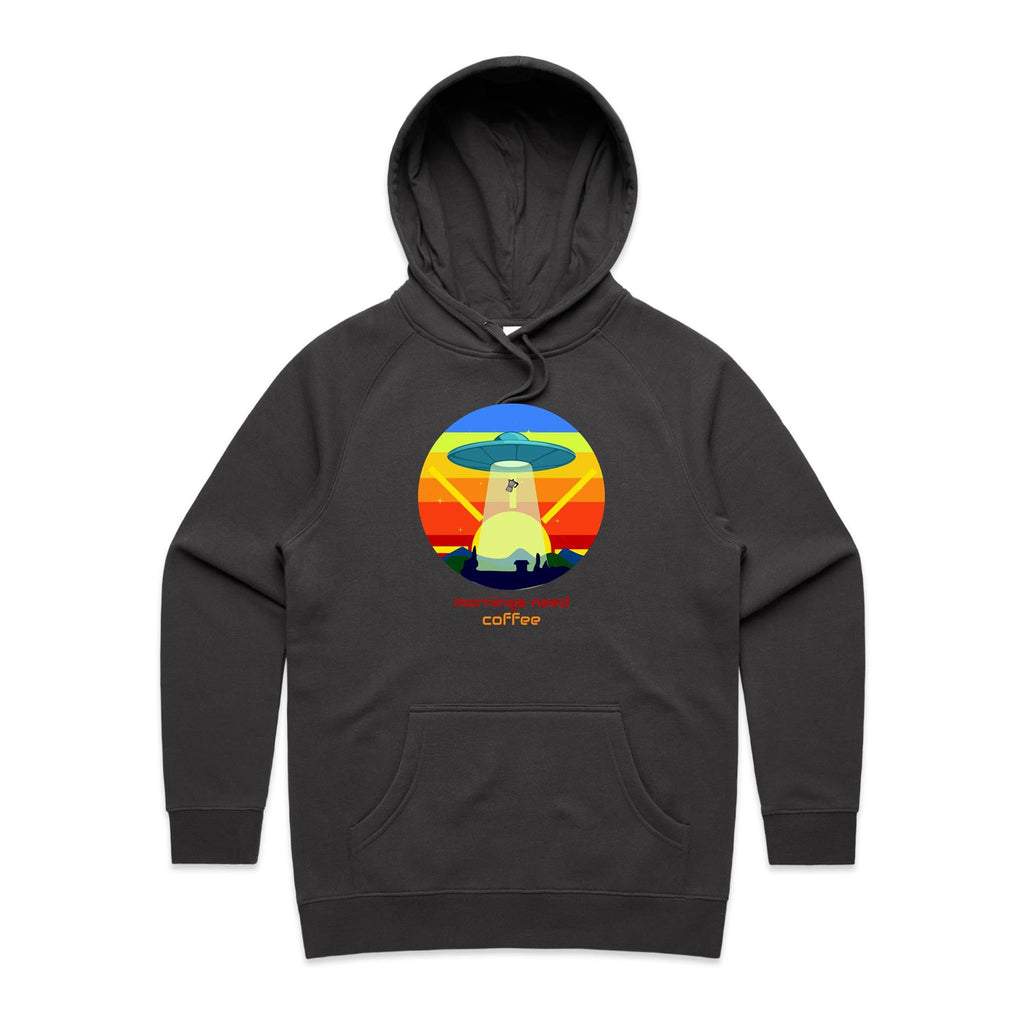 Mornings Need Coffee - Womens Hoodie Coal Womens Hoodie Coffee Printed In Australia