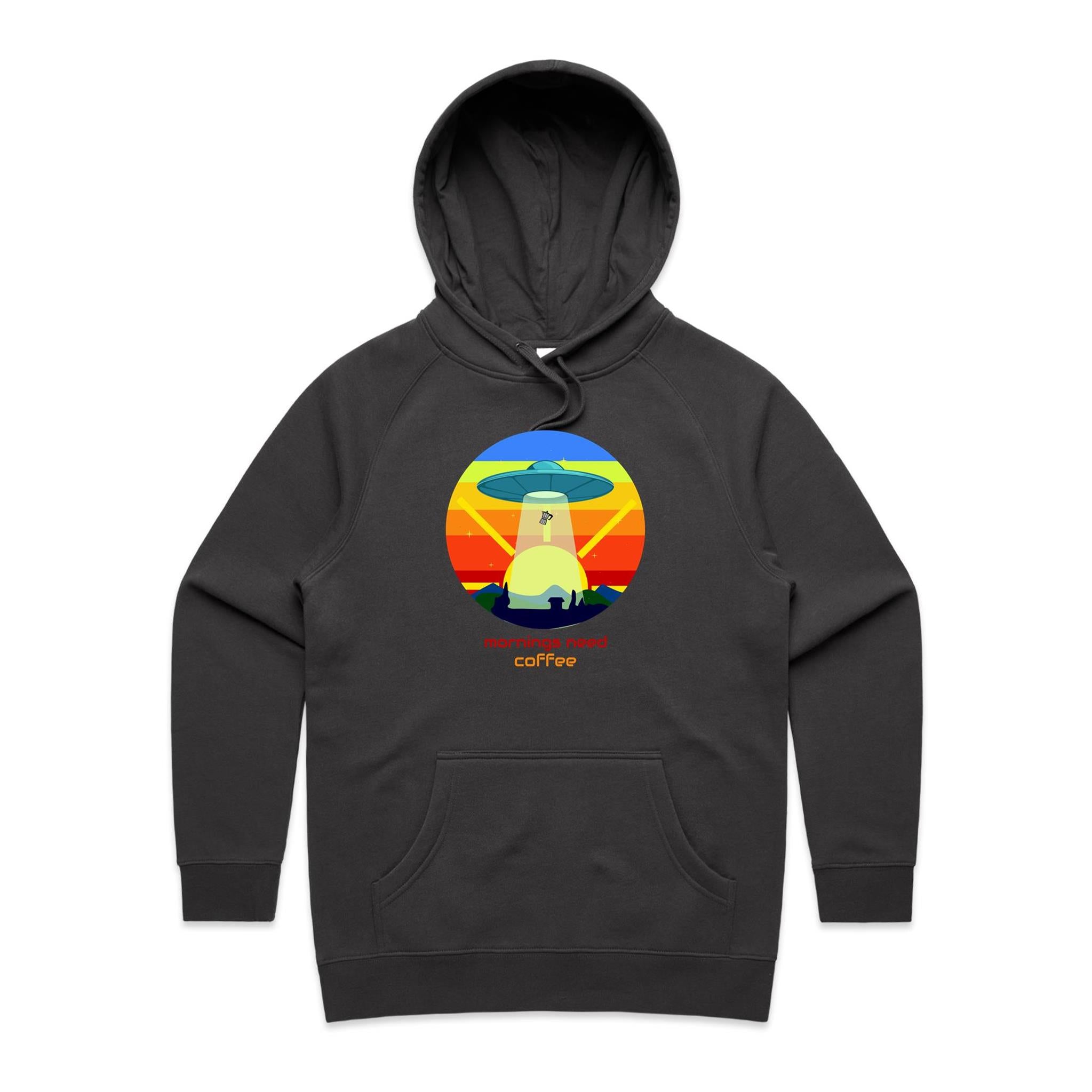 Mornings Need Coffee - Womens Hoodie Coal Womens Hoodie Coffee Printed In Australia