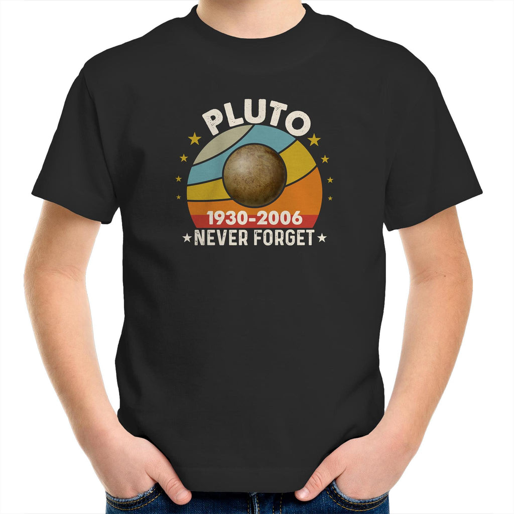 Never Forget Pluto - Kids Youth T-Shirt Black Kids Youth T-shirt Printed In Australia Space