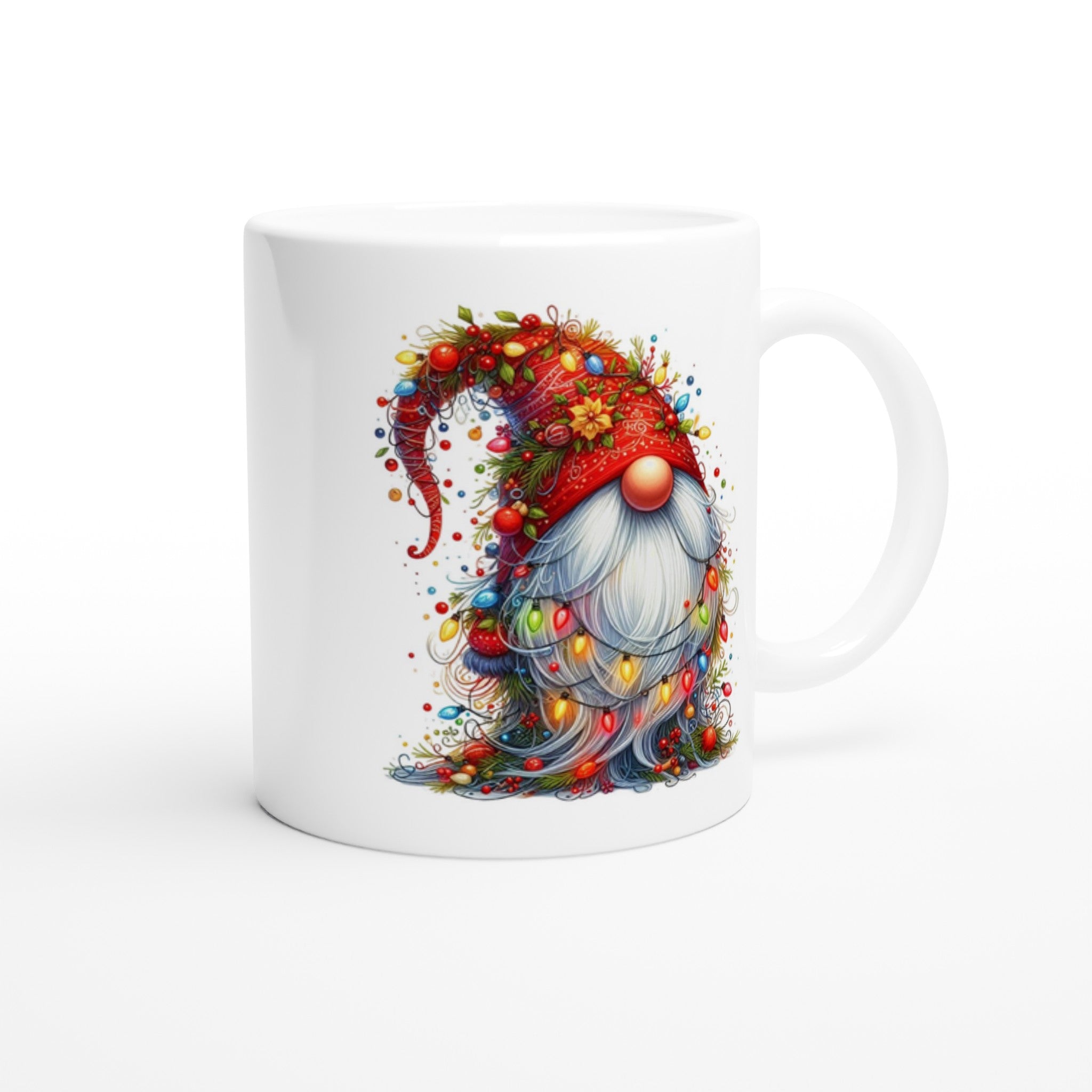 Christmas Gnome Wrapped In Lights - White 11oz Ceramic Mug Christmas Mug Christmas Globally Fulfilled