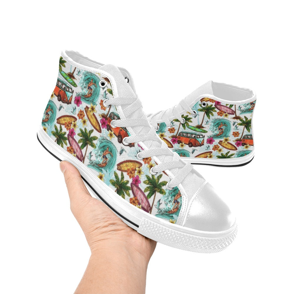 Surfing Safari Men's High Top Canvas Shoes Men's Classic High Top Canvas Shoes Printed Offshore Surf