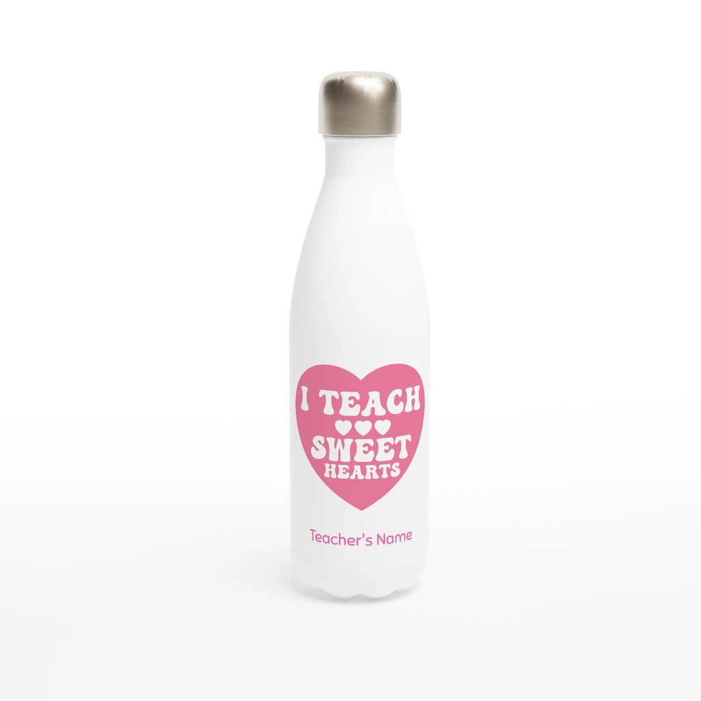 I Teach Sweet Hearts - White 17oz Stainless Steel Water Bottle Default Title Personalised Water Bottle customise Globally Fulfilled personalise Teacher