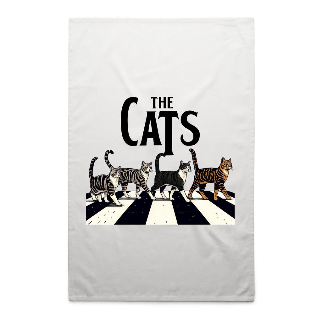The Cats, Fab Four Crossing The Road - AS Colour Tea Towel White One Size Tea Towel animal Music Printed In Australia