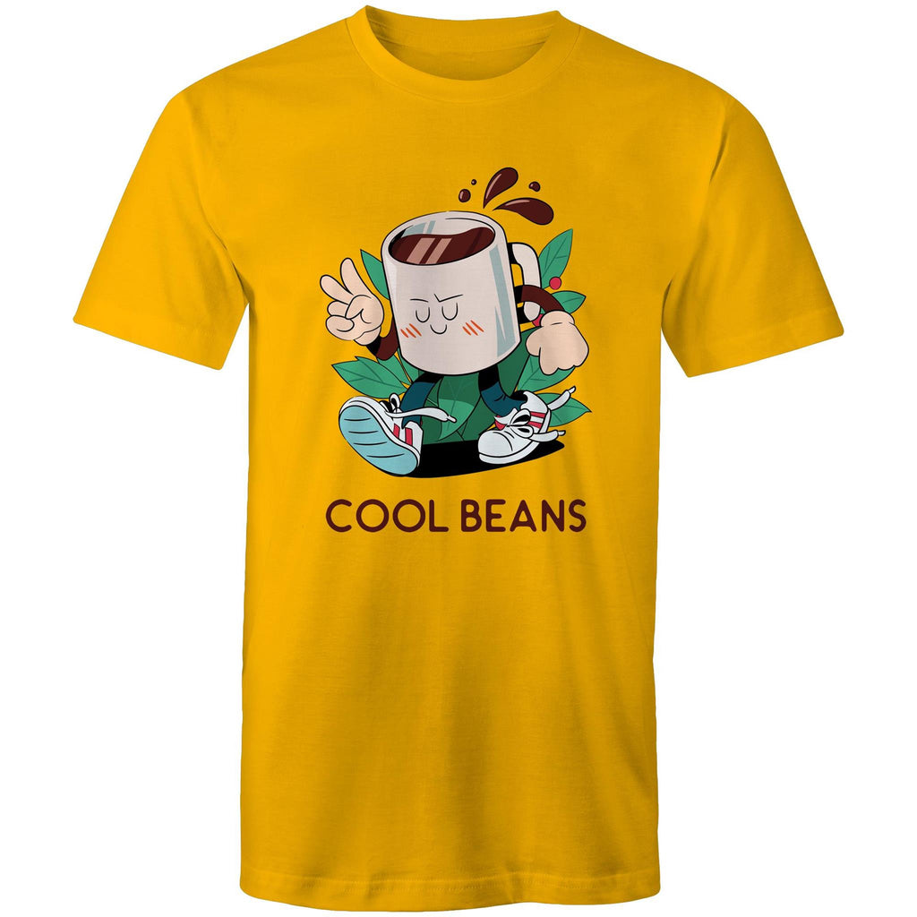 Cool Beans, Coffee - Mens T-Shirt Gold Mens T-shirt Coffee Printed In Australia