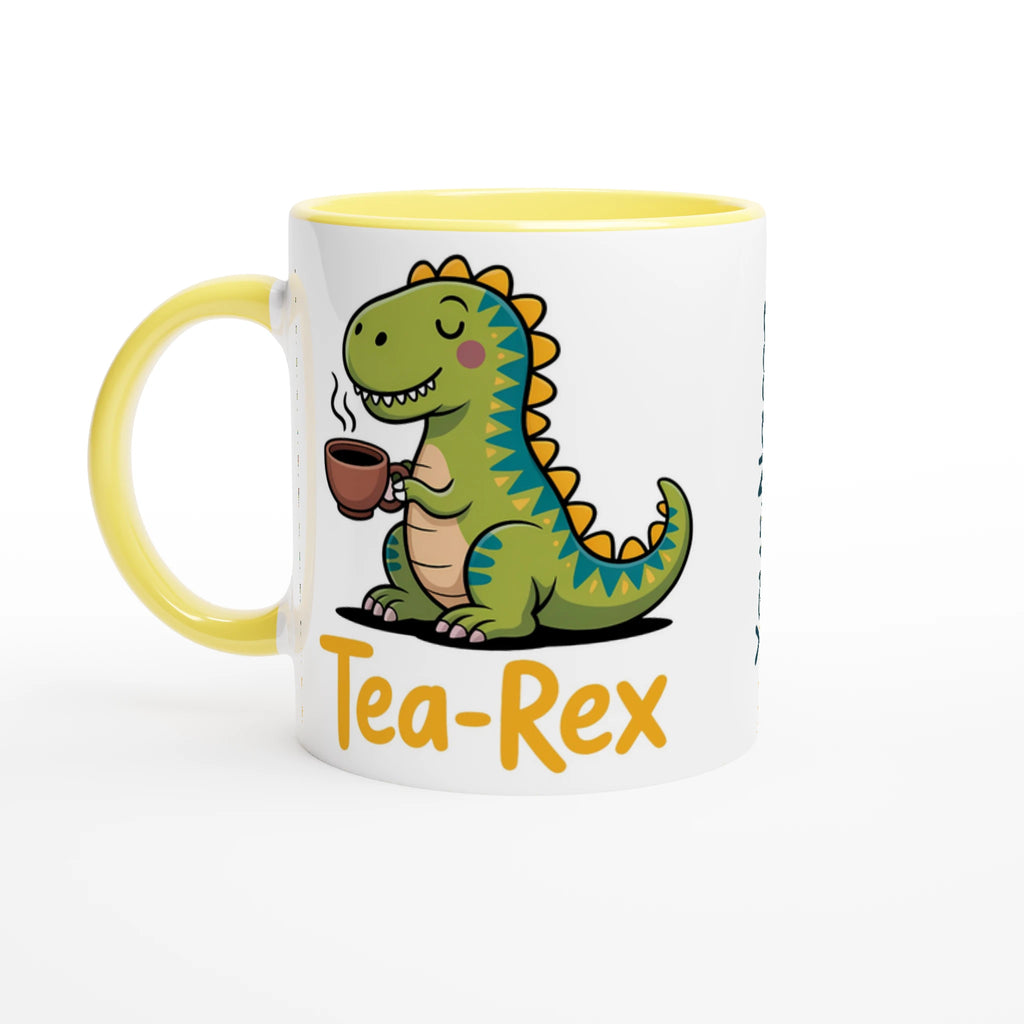 Personalised - Tea-Rex, Tea Drinking Dinosaur - 11oz Ceramic Mug Ceramic Yellow Personalised 11oz Mug animal Globally Fulfilled Tea