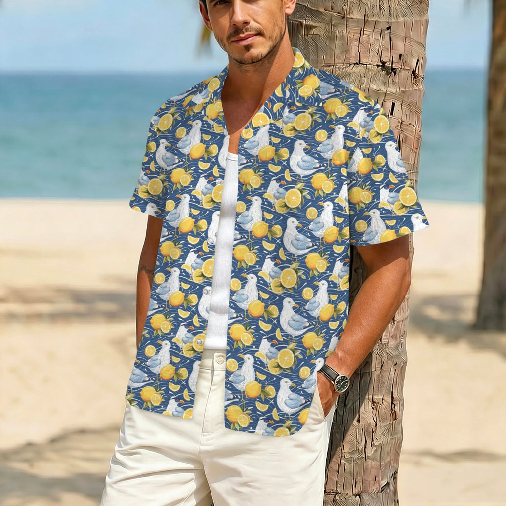 Lemon Seagull Men's Crinkle Hawaiian Shirt