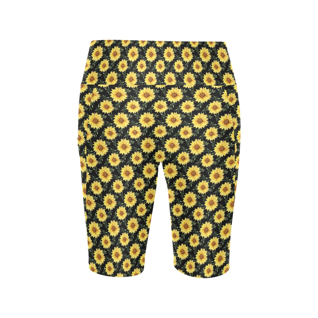 Painted Sunflower Women's Bike Shorts With Side Pockets