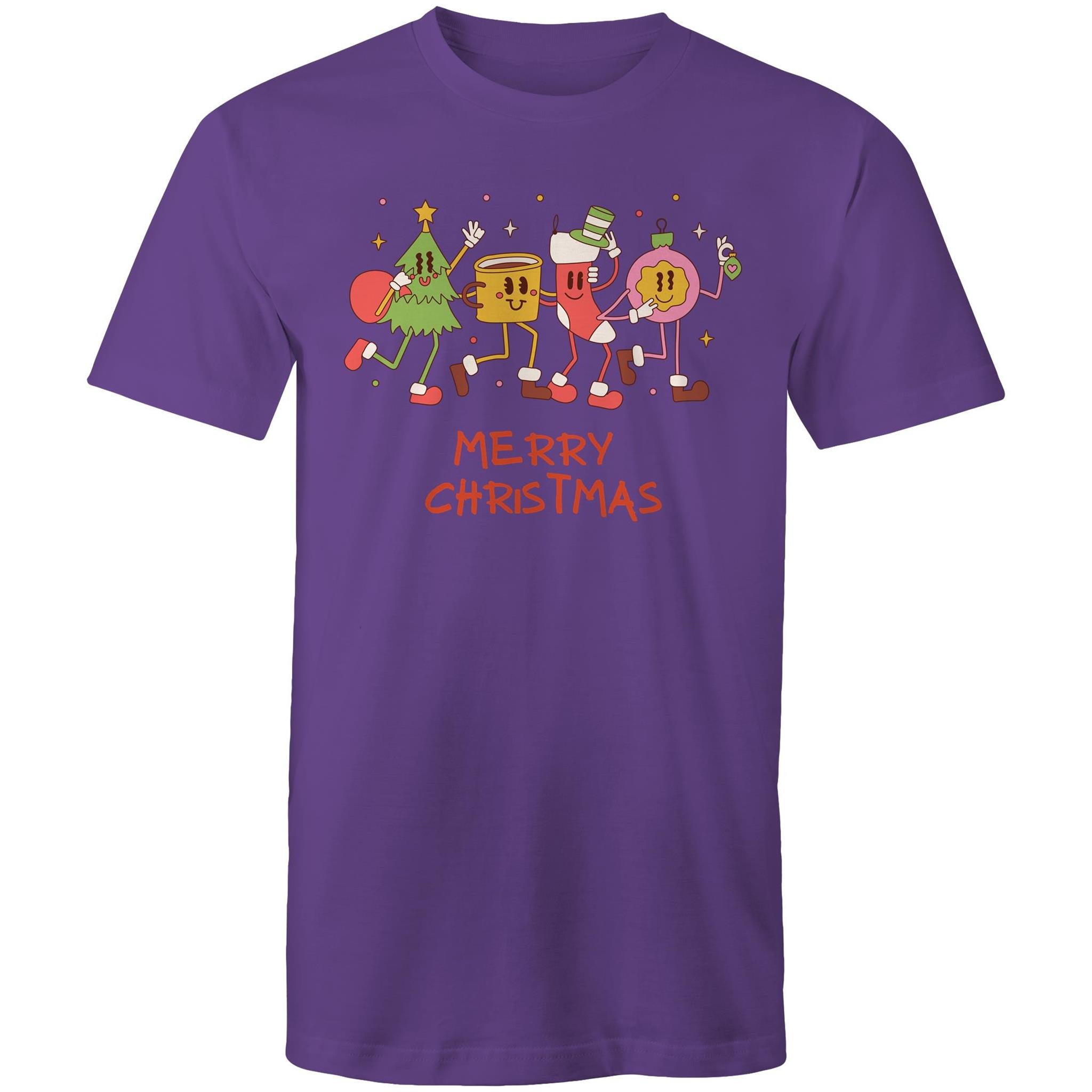 Crazy Christmas Characters - Mens T-Shirt Purple Mens Christmas T-shirt Christmas Printed In Australia
