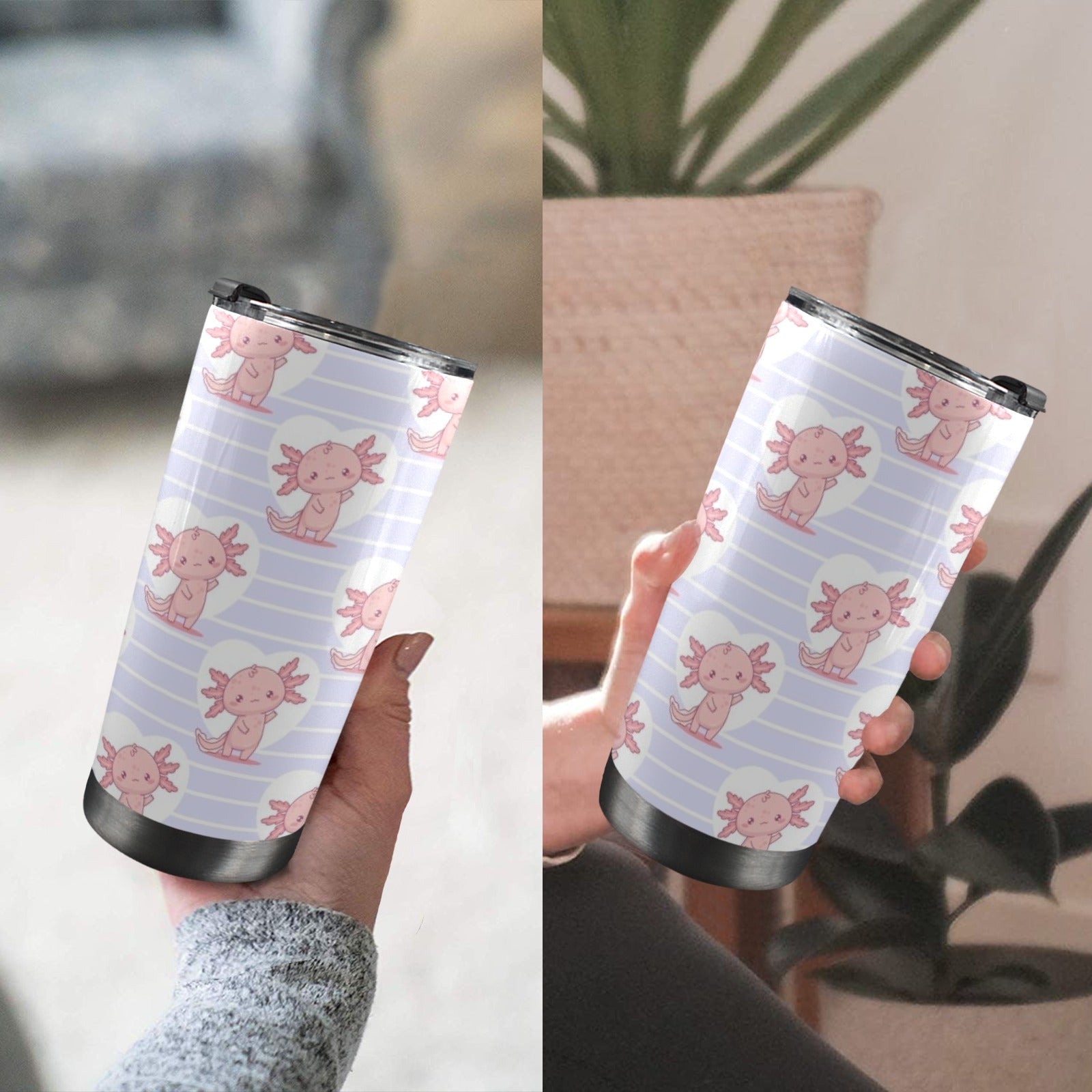 Axolotl Love 20oz Mobile Tumbler with Lid (Black Lock) 20oz Travel Mug animal Printed Offshore