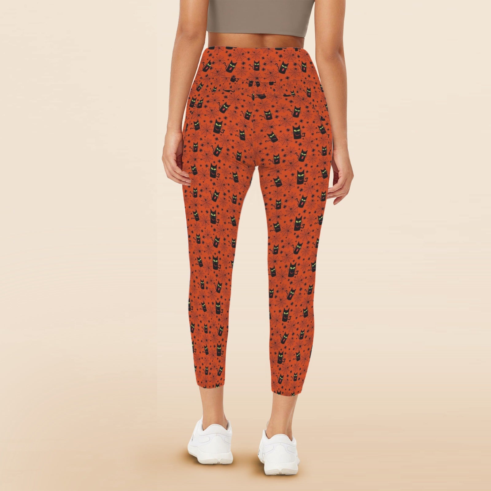 Halloween Black Cats Women's High Waist Pockets Yoga Leggings