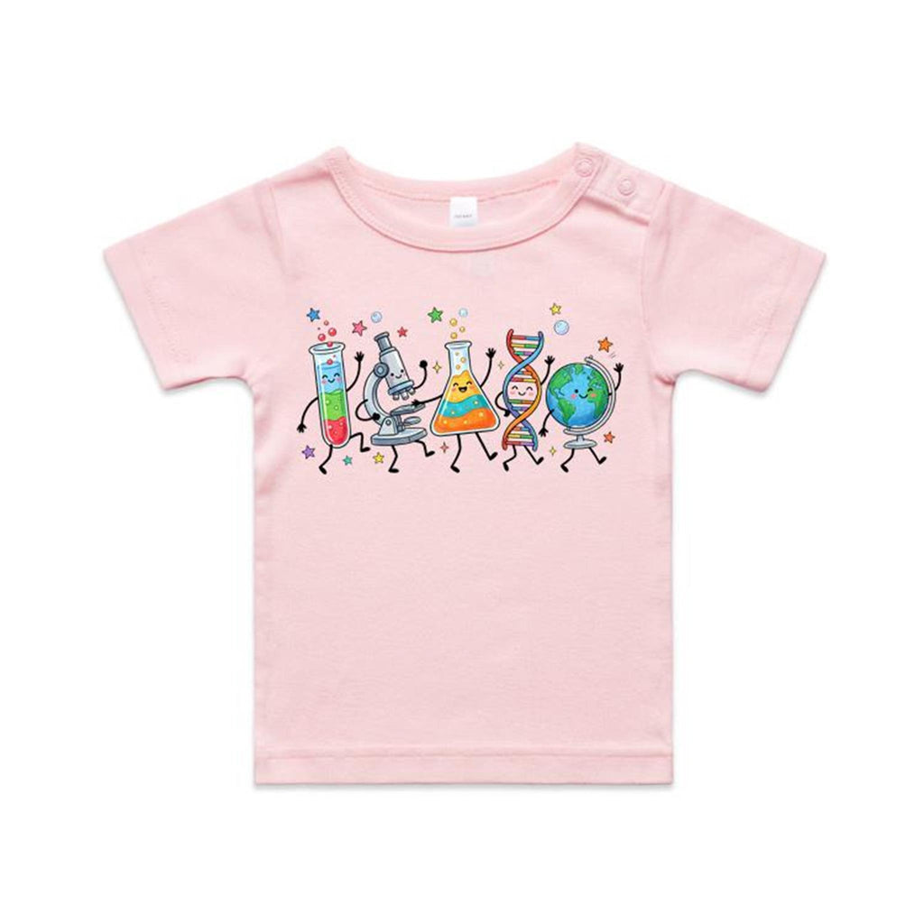 Science Characters AS Colour Baby T-shirt Pink Baby T-shirt Printed In Australia Science